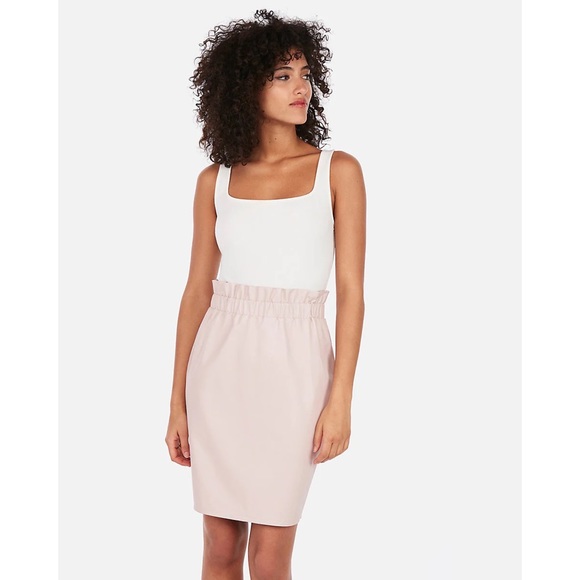 Express Dresses & Skirts - Express Skirt Faux Leather High Waisted Pencil Skirt Pink Paper Bag Stretch NWT